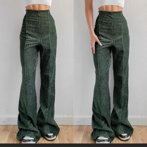 FREE PEOPLE, Dark Green Textured Flare Pants